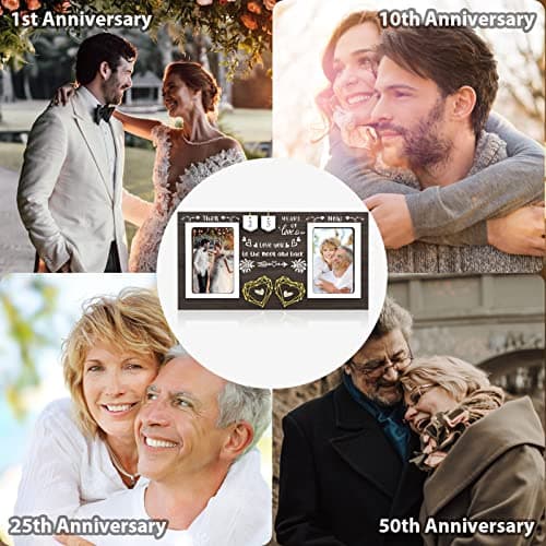 Then & Now Anniversary Picture Frame - 1-99 Years Anniversary Wedding Gift for Couple, Engagement Bridal Shower Gifts for Couples Wood Photo Frame Holds 2 4x6 Inches Photos