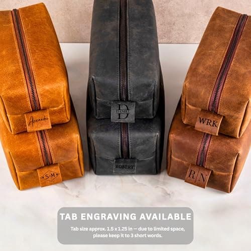 Personalized Leather Toiletry Bag for Men - Handmade Custom Engraved Dopp Kit, Perfect Gift for Dad, Husband, Birthdays & Anniversaries, Groomsmen Gifts, Travel Size Bag, Gifts for Him