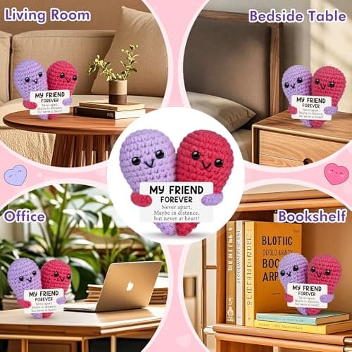 Funny Crochet Love Gifts for My Forever Best Friend,Birthday Gifts for Women Friendship,Small Cute Handmade Knitted Stuff Heart,Unique Christmas White Elephant Gift Ideas for Friends Female Bestie BFF