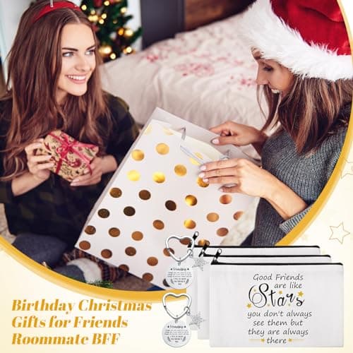 Paterr 24 Pcs Friend Gifts for Women Friendsgiving Makeup Bags Friendship Keychains Galentines Gifts Bulk Cosmetic Bags with Zipper for Roommate BFF Bestie Birthday Decorations(Star)