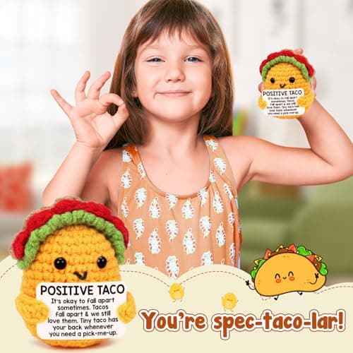 Mini Emotional Taco Support Funny Birthday Gifts for Women Men Mom Dad Husband Daughter Sister Friend Coworker Inspirational Relaxation Gifts Positive Crochet Animals Party Favors Christmas Stuffer