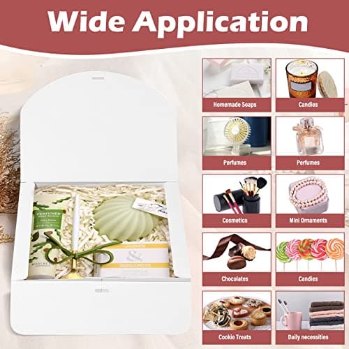 10 PCS Gift Boxes with Lids, 10.6x7.8x3.1 Inch Kraft Paper Gift Box, White with Ribbon, Bridesmaid Proposal Box for Wedding, Packaging, Present, Birthday, Cupcake