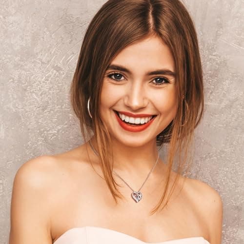 Easycosy Custom Name Necklace with Simulated Birthstones Customized Promise Necklace Heart Pendant with Engraved Names - Anniversary Birthday Jewelry Gifts for Women Wife Mom Grandma Mothers Day