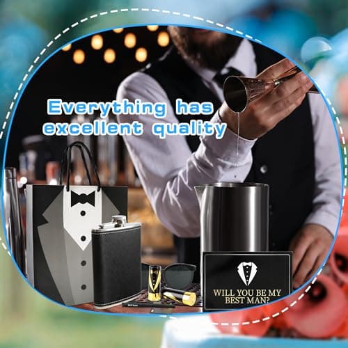 10 Set Groomsmen Gifts Proposal Wedding Groomsmen Gift Set Includes Flask Funnel Wine Glass Card Bottle Opener Gift Bag Sunglasses Knife Pen for Wedding Party Present