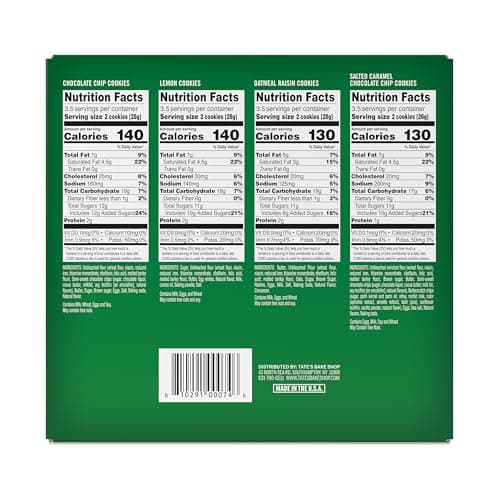 Tate's Bake Shop Cookies Gift Box, Chocolate Chip, Oatmeal Raisin, Salted Caramel and Lemon Cookies, 14 oz