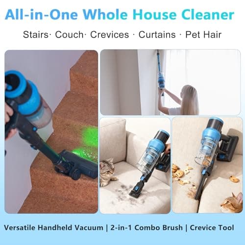Cordless Vacuum Cleaner, 45kPa 60Min Vacuum Cleaners For Home, Powerful Stick Vacuum Rechargeable With Green Light, Anti tangle Wall Mount, 8 in 1 Lightweight Vacuum For Hardwood Floor Pet Hair Carpet