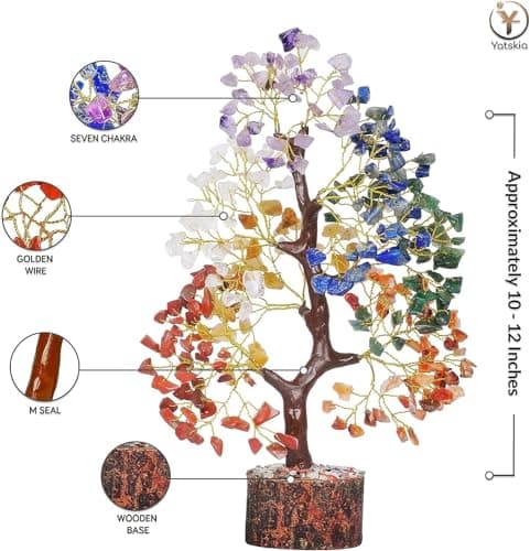 YATSKIA Chakra Crystal Tree - Handmade Healing Crystal Trees with 7 Chakra Stones - Decorative Tree of Life for Meditation, Feng Shui, and Home Decor - Unique Birthday Gifts for Women
