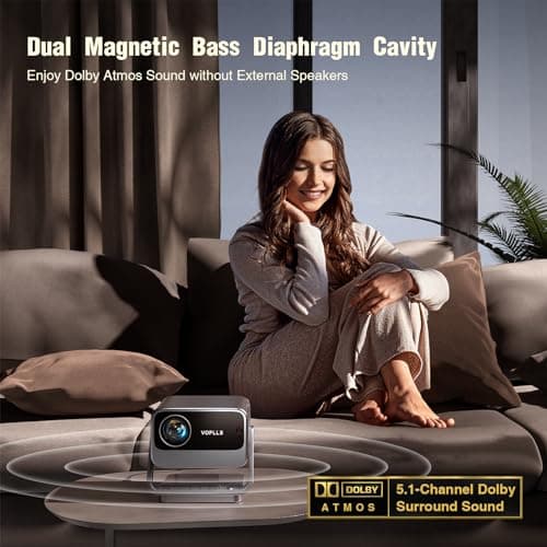 [Netflix Officially & Auto Focus] VOPLLS 4K Projector with WiFi and Bluetooth, 3D Stereo Sound & Auto Keystone Video Projector, 1200ANSI Outdoor Movie Projector, 50% Zoom, MAX 300''Display (Grey)