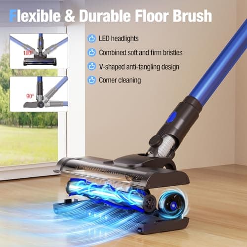 Cordless Vacuum Cleaner, 550W 45KPA 50Min Vacuum Cleaners for Home, Self-Standing Stick Vacuum with Touch Screen, 3 Power Modes, Rechargeable Battery, Handheld Vacuum for Pet Hair Carpet Floor