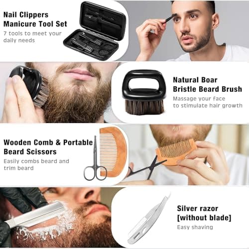 Nuogo 15 Pcs Birthday Gifts for Men Beard Care Set for Him Christmas Gifts Basket Ideas Kit for Men Tumbler Bath Robe for Dad Husband Boyfriend Box Christmas Gifts Baskets