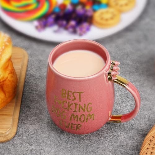 Hendson Dog Mom Gifts - Best Dog Mom Ever - Funny Birthday Gift For Dog Lovers Women - Gag Gifts for New Puppy Fur Baby Owners - Fur Mama Presents, Pitpull Pug - Coffee Cup, 13oz Pink Amethyst Series