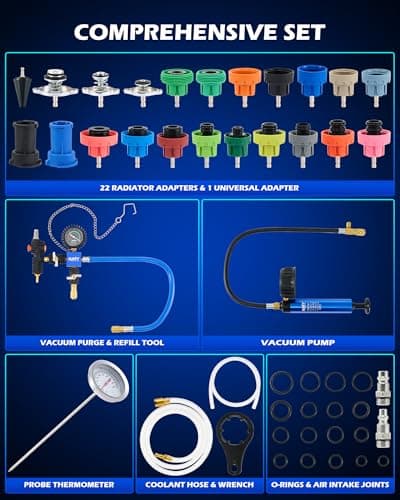 Orion Motor Tech Coolant Pressure Tester Kit, 31pc Master Coolant Vacuum Refill Kit with 23 Radiator Adapters, Radiator Cooling System Pressure Tester Kit with Vacuum Pump Vacuum Purge & Refill Tool