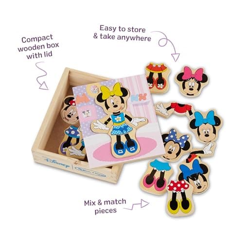 Melissa & Doug Disney Minnie Mouse Dress-Up Puzzle, 18 Pieces Mix and Match Outfits, Sorting & Matching Toy with Storage Case, Educational Puzzle for Toddlers Ages 3+