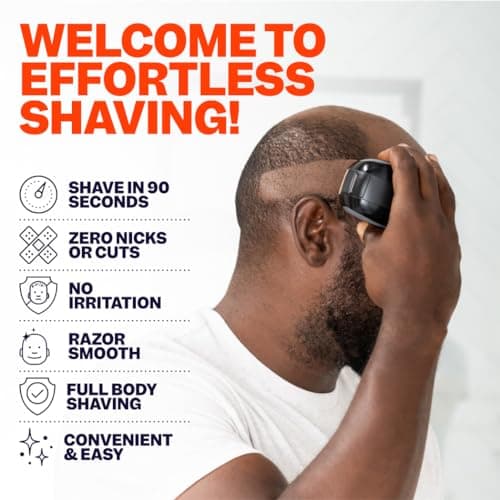 FlexSeries Electric Head & Body Hair Shaver - Mens Cordless Rechargeable Wet/Dry Skull Bald Head Back & Groin Waterproof Razor with Rotary Blades, Clippers, Nose Trimmer, Brush, Massager