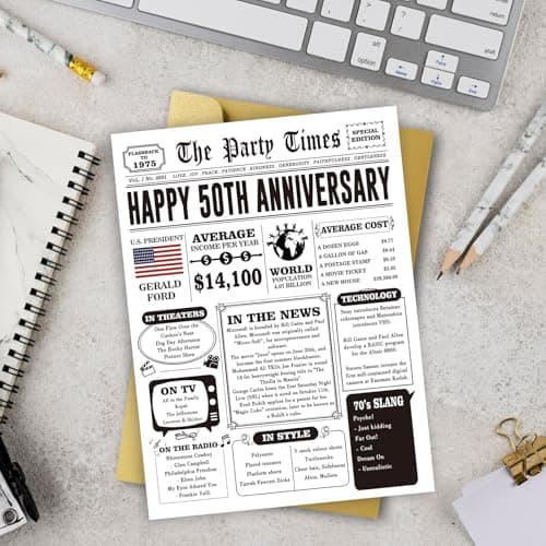 Happy 50th Anniversary Card Gifts for Women Men, Jumbo 50th Wedding Anniversary Cards Gift for Husband Wife, Retro 50 Year Old Anniversary Decoration for Couple