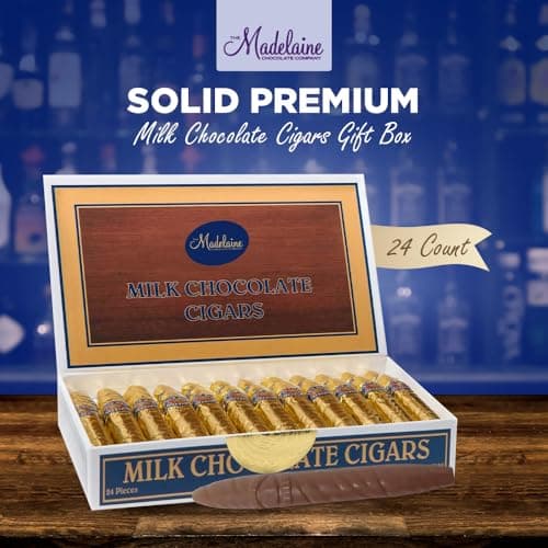 Madelaine Solid Premium Milk Chocolate Cigar Gift Box - Made with Fresh Milk, Cocoa Bean & Swiss-Formulated Chocolate - Ideal for Father's Day - 24 Count Individually Wrapped in an Elegant Hard Box