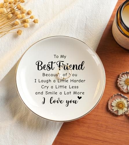 Friendship Gifts for Women Best Friend - Ceramic Jewelry Dish Tray Presents for Female Firends Bestie Sister Coworkers Birthday Mothers Day
