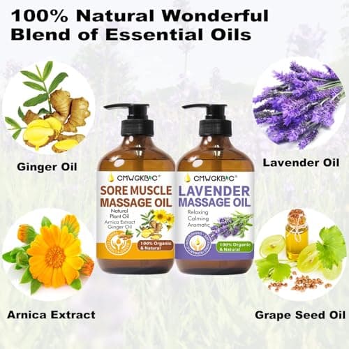 Massage Oil for Massage Therapy,Lymphatic Drainage-Ginger Oil Sore Muscle Arnica Oil &Lavender Oil Relaxing Massage Oils for Date Night,Massage Ball,Fathers Day Gift for Husband,Men, Gifts for Him Her