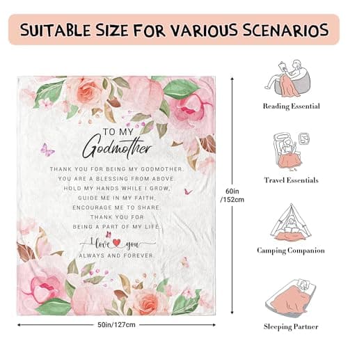 Christmas Godmother Gift Blanket 60"x 50" - God Mother Gifts for Women for Christmas - Xmas Godmother Gifts from Godchild - God Mom Gifts from Godson/Goddaughter - Best Godmom Gifts