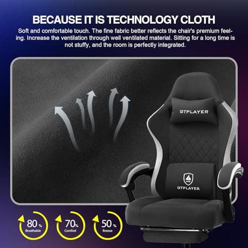 GTPLAYER Gaming Chair, Computer Office Chair with Pocket Spring Cushion, Linkage Armrests and Footrest, High Back Ergonomic Computer Chair with Lumbar Support Task Chair with Footrest(Black)
