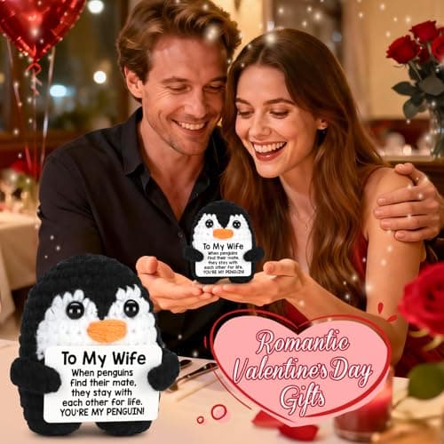 Gifts for Her Wife from Husband Birthday Christmas, To My Wife Handmade Crochet Emotional Mini Funny Penguin, Romantic Wedding Anniversary Valentines Gifts for Women Her, Small Cute Love Sign Decor