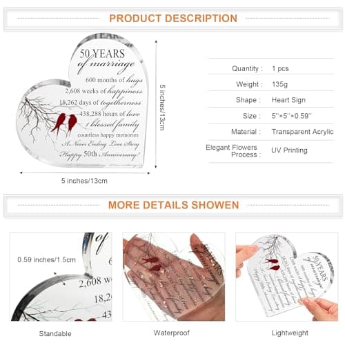 Qunclay 25th Years of Marriage Gift Wedding Anniversary Souvenir Heart Marriage Keepsake Decoration Present for Couple Parent Women Mom Husband Wife He She Friend Grandparents