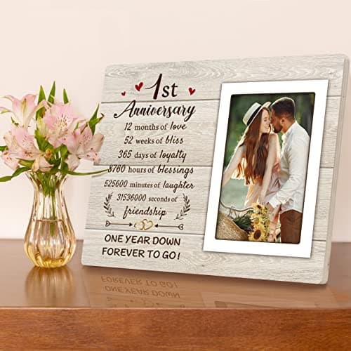 1st Anniversary Paper Gifts for Him Her - One Year Romantic Wedding Picture Frame Fit 4x6 Photos for Boyfriend Girlfriend, 1 Year Anniversary Valentines Gifts for Husband Wife Couple