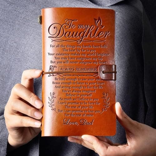 Daughter Gift from Dad, GIFTRRY to My Daughter Leather Journal, 140 Page Refillable Writing Journal, Graduation Birthday Gifts for Daughter from Dad, Father Daughter Gifts for Adults Daughter