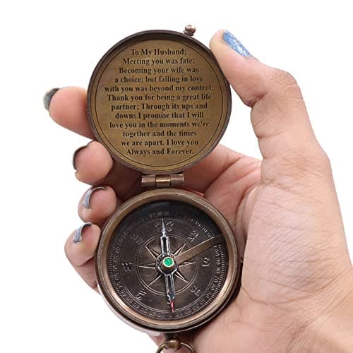 RII to My Husband I Love You, Brass Compass Engraved Gifts for Men, Bronze Gifts for Men, Romantic Gifts for Him/Her, Keepsake Gifts for Husband, 5th/25th 50th Wedding Gift Ideas