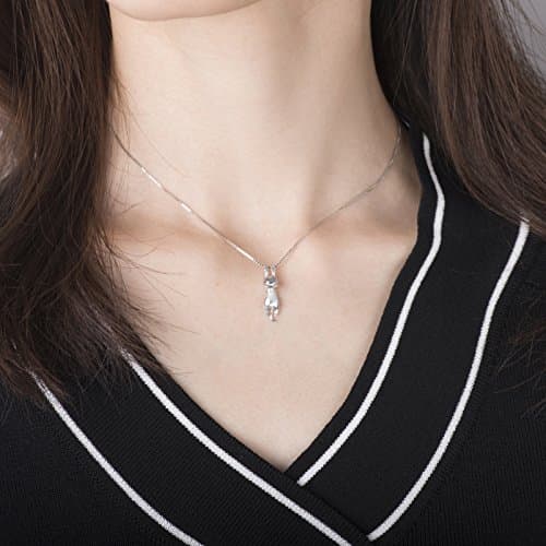 S.Leaf 925 Sterling Silver Cat Necklace Jewelry for Women Trendy Dainty Charm Pendant Necklaces Best Friend Birthday Gifts for Her Sister Mom Wife Womens