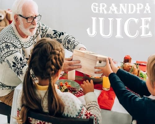 LIGHTEN LIFE Grandpa Juice Whiskey Glass 12 oz, Unique Gift in Valued Wooden Box, Funny Ideas for New Grandpa, Birthday from Grandson, Granddaughter