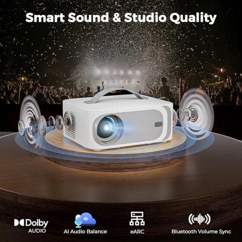 [AI Movin 2.0 System/1200 ANSI/Auto Focus] Projector-4K with WiFi 6 and Bluetooth, 30W DoIby Audio APPS Built-in Outdoor-Projector, Lisowod 1080P Smart Portable Proyector with HDR10+ 2025 Upgraded