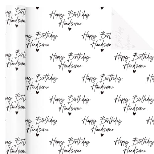 WRAPAHOLIC Birthday Wrapping Paper for Men - Mini Roll - 17 Inch x 16.5 Feet - Happy Birthday Handsome Design for Special Friend, Boyfriend, Husband