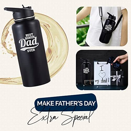 Best Bonus Dad Gifts From Daughter and Son, Tumbler 32 Oz Stainless Steel Insulated Water Bottle, Step Dad Gifts For Fathers Day and Birthday, Coffee Cup with Lid and Straw, Christmas Gift For Stepdad