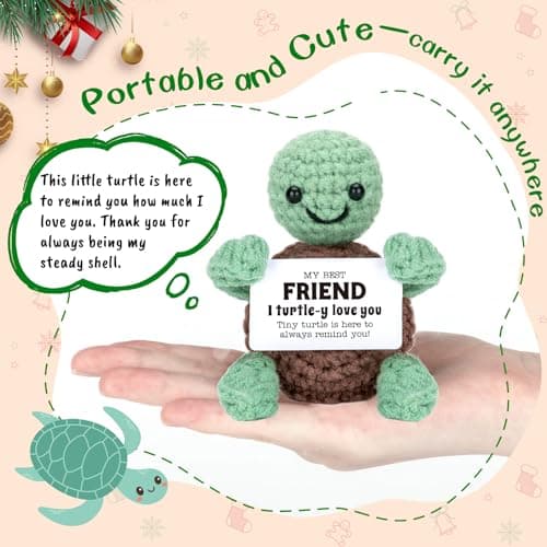 Mini Funny Turtle Best Friend Friendship Gifts for Women Men, Birthday Gifts for Friends Female Male Girls, I Love You Small Cute Stuff Things, Handmade Emotional Positive Crochet Turtle