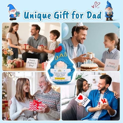 Dad Gifts Fathers Birthday - Handmade Knitted Gnome Funny Gift for Father's Day Birthday Christmas, Cute Gnome for Father Papa Present from Daughter Son, I Love You Gnome Matter What