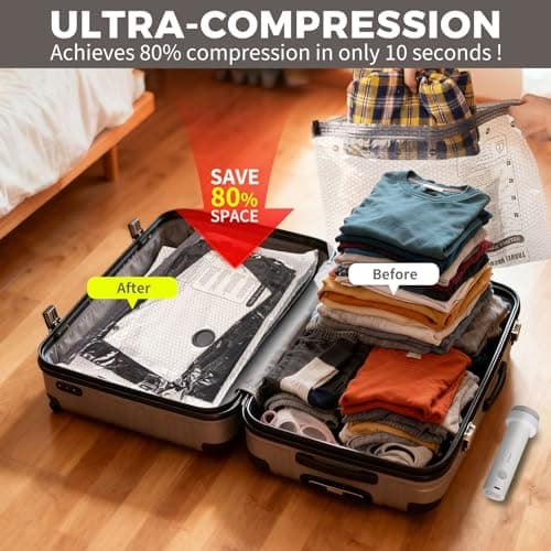 12 Pack Vacuum Storage Bags for Travel with Electric Pump - (3J+3L+3M+3S) Vacuum Seal Bags for Clothing Travel, Space Saver Compression Packing Bags for Luggage, Clothes, Bedding