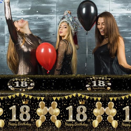 41Pcs 18th Birthday Decorations for Boy Girls, Black Gold 18 Year Old Happy Birthday Girl Decorations include Plates Napkins Tablecloth for Official Teenager 18th Birth Party