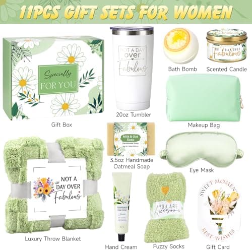 Birthday Gifts for Women Self Care Friendship Gifts, Vanilla Relaxing Spa Gifts Basket Care Package w/ Luxury Flannel Blanket 20 Oz Tumbler, Unique Mothers Day Gift Idea for Mom Her Friend Sister Wife