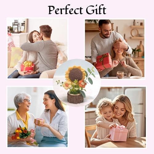 Handmade Crochet Knitted Sunflower Bouquet Creative Knitted Potted Plant Mini Cute Home Desktop Decorations and Gifts for Friends, Lovers, Classmates