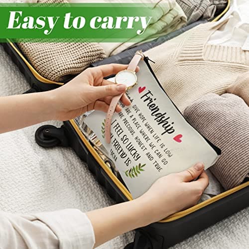 Saintrygo 10 Pieces Friendship Gifts for Women Good Friend Cosmetic Bags Funny Long Distance Friendship Makeup Bags Christmas Gift Travel Toiletry Makeup Zipper Pouch for BFF Soul Sister(Leaf Style)