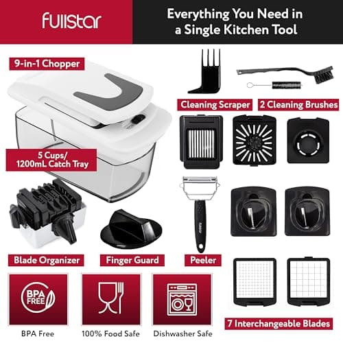 Fullstar The Original Pro Chopper - Vegetable Chopper and Spiralizer, Food Chopper with Container, Fruit Slicer, Kitchen Gadgets & Accessories, Home Essentials (9 in 1, White)
