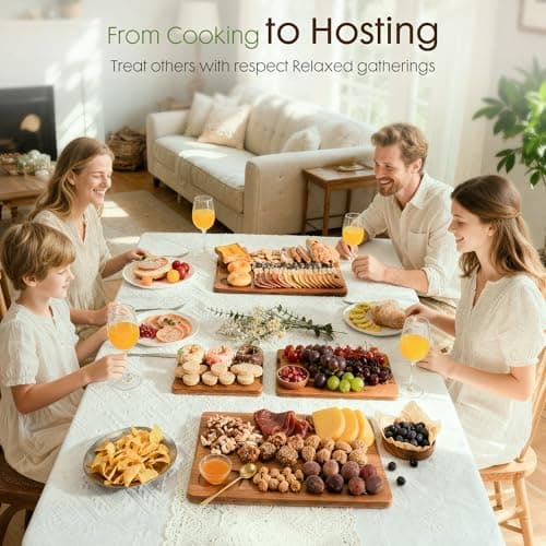 Astercook Deep-Carbonized Bamboo Cutting Boards for Kitchen with Wood Storage Stand, Reversible Charcuterie & Chopping Boards with Juice Grooves and Easy-Grip Handles, Knife-Friendly, Kitchen Gift