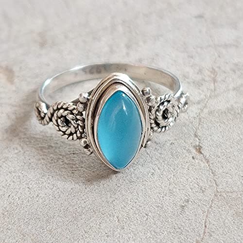 Blue Chalcedony Stone Ring, 925 Sterling Silver Ring Statement Ring For Women - Girls, 5X10mm Natural Marquise Shape Gemstone Ring, Christmas Gifts, Gemstone Ring Size US 10 Handmade Ring