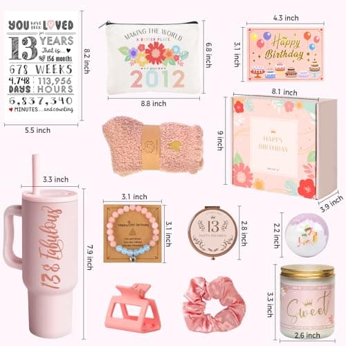 13th Birthday Gifts for Girls - 13 Year Old Girl Gifts Ideas for Offical Teenagers Girls - 13th Birthday Decorations Trendy Teen Girl Stuff - 11 Pieces Best Present for Daughter, Niece