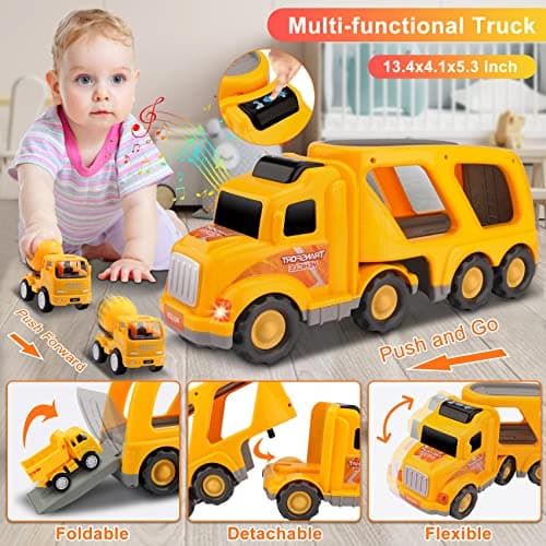 Construction Truck Toddler Toys Car: Toys for 1 2 3 4 Year Old Boy 5 in 1 Carrier Toys for Kids Age 1-3 2-4| 18 Months 2 Year Old Boy Christmas Birthday Gifts