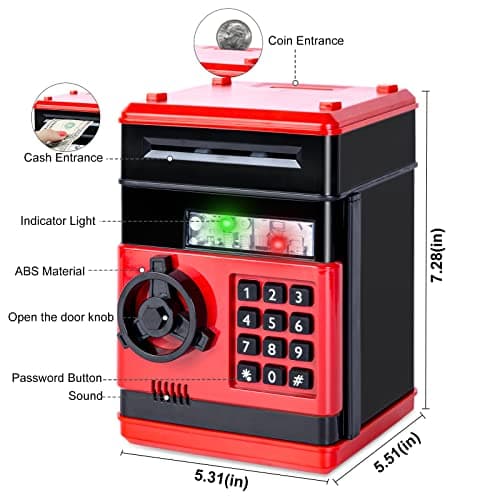 Refasy Piggy Bank Cash Coin Can ATM Bank Electronic Coin Money Bank for Kids Age 3-12, Money Savings Box Mini ATM Coin Bank Toys Gifts for 3 4 5 6 7 8 9 10 11 12 Year Old Boys Girls