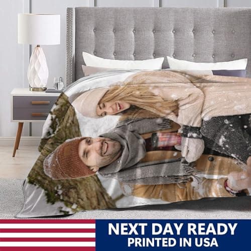 Custom Blanket with Picture Text, Personalized 1 Photo Blanket, HD Printing Customized Flannel Throw Blanket Gifts for Mom Dad Couple Girlfriend Boyfriend Wife Husband Gift
