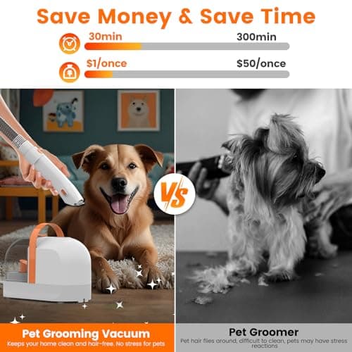 Dog Grooming Vacuum, Dog Grooming Kit with Pet Clippers, 12,000Pa Pet Hair Vacuum for Dogs, Low Noise Home Cleaning Tool in 1, PG10