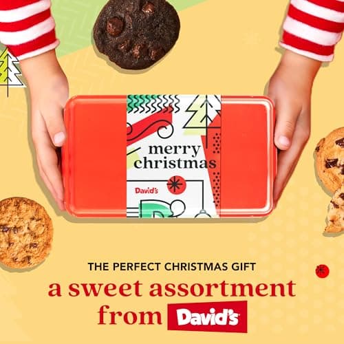 David's Cookies Merry Christmas Assorted Cookies in Sweet Sampler Tin – Fresh Baked Delicious Crunchy Cookies, Gourmet Cookie Gift Box For Friends, Family – Christmas Treats For Holiday Gatherings